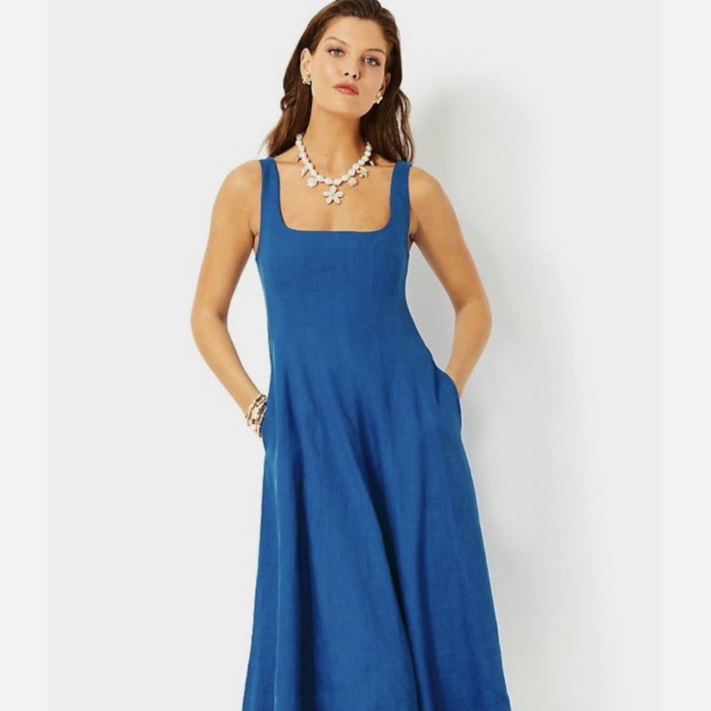 Lilly Pulitzer Calina Midi Dress in Barton Blue EUC
